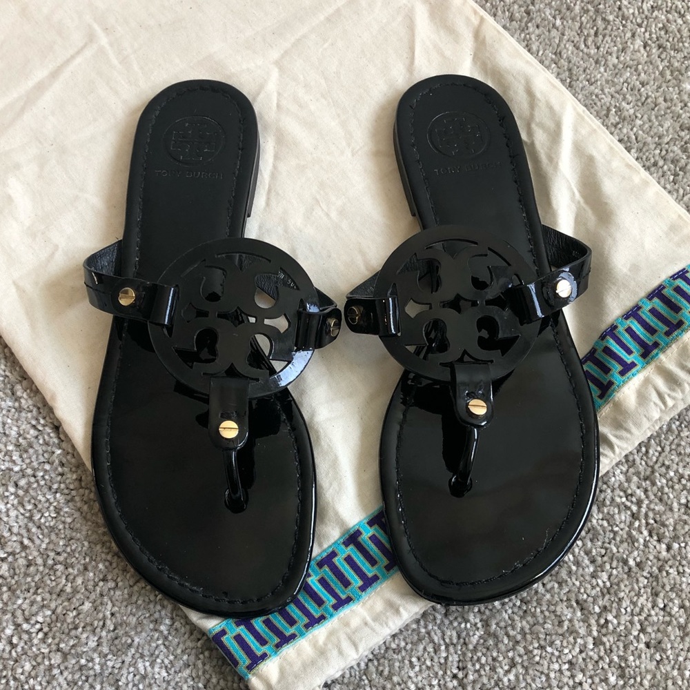 Tory Burch Miller Sandal Black Patent Leather Size 9
